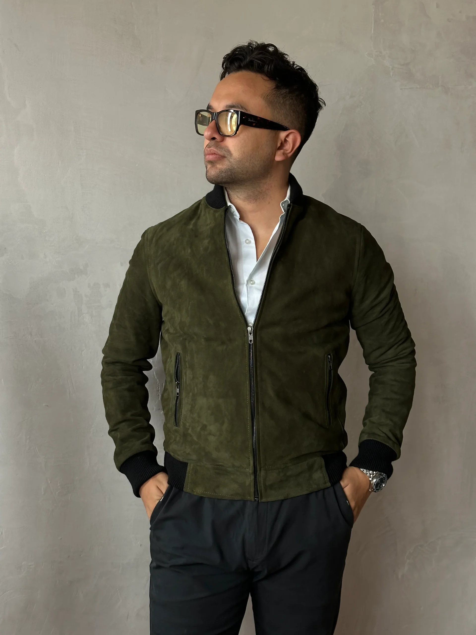 Bomber verde militar gamuza - Imagen 7