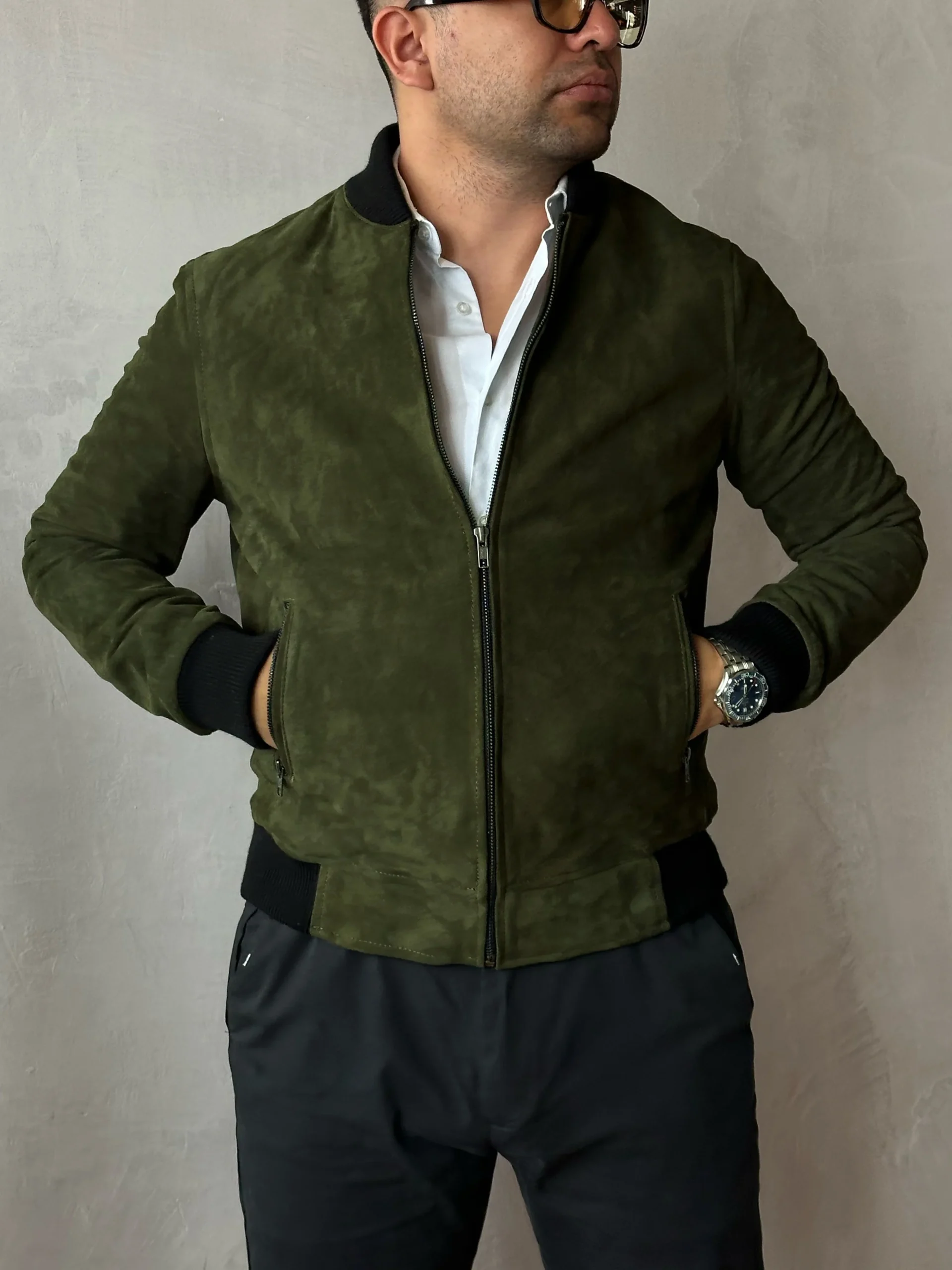 Bomber verde militar gamuza - Imagen 6